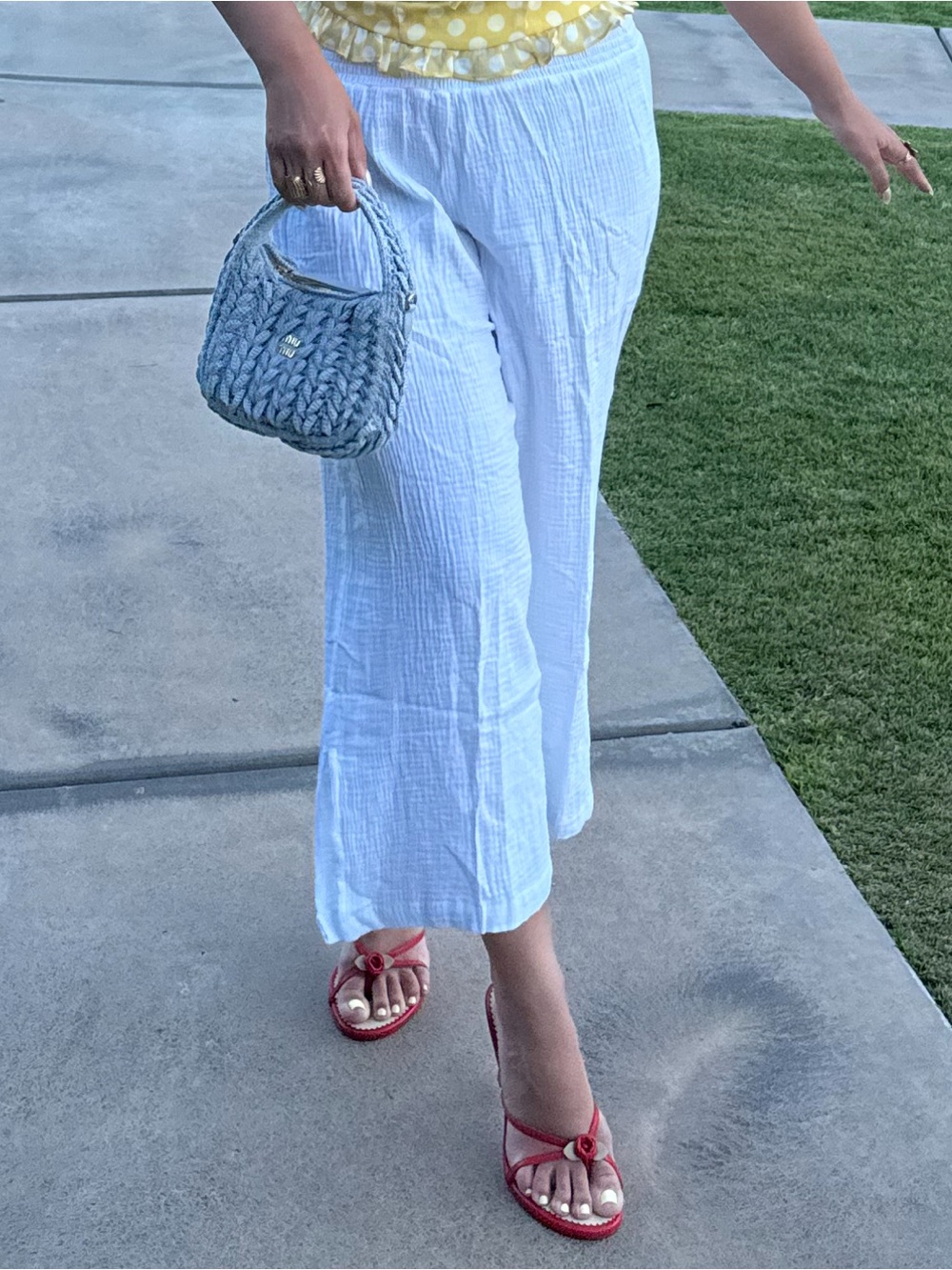 gauzy 100% cotton white wide-leg pants featuring a smocked high waist